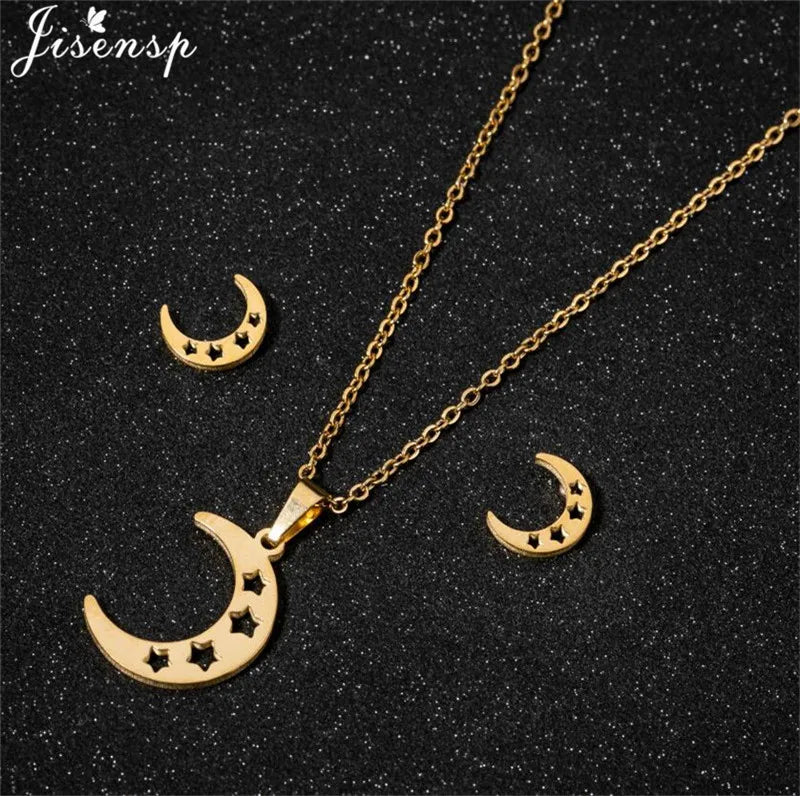 100% Tiny Star Edelstahl Anhänger Halsketten für Frauen Geburtstag Schmuck Einfache Crescent Moon Ohrringe Schmuck Dropshipping