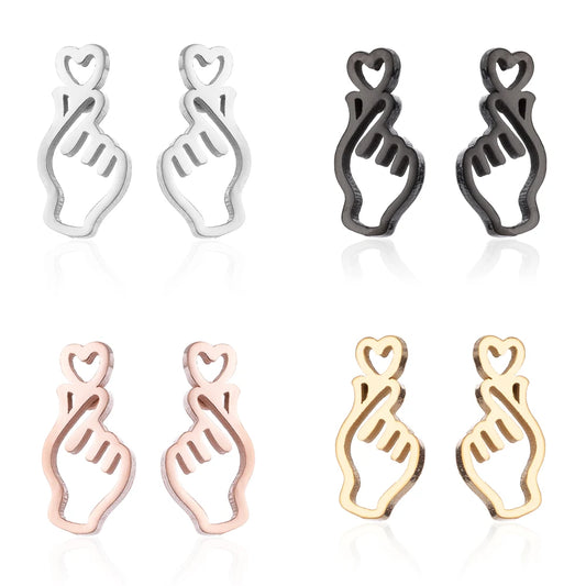 K-Pop Edelstahl Handfigur Liebe Ohrstecker als Herz Ohrring Romantischer Hipster Liebhaber Schmuck Frauen Bronics Geschenk