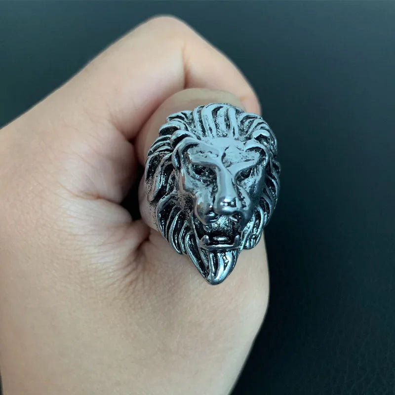 ZRM Vintage Ring Hip Hop Lion Kopf Ringe Für Männer Punk Tier Ringe Für Jungen Unisex Finger Ring Schmuck Geschenk