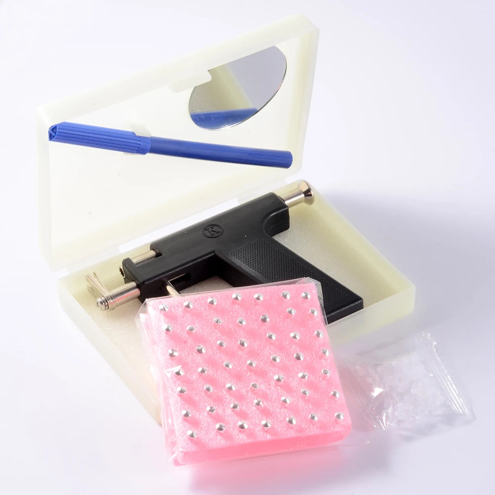 Professionelles Ohrpiercing-Pistolen-Werkzeugset, professionelles Ohrpiercing-Pistolen-Werkzeugset, 98-teilig, Ohrstecker, Stahl, Ohr, Nase, Nabel, Körperpiercing