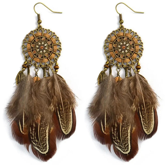 Mode Lange Quaste Braune Feder Braut Hochzeit Ohrringe Böhmischen Vintage Holz Perlen Baumeln Ohrringe Für Frauen Indischen Schmuck