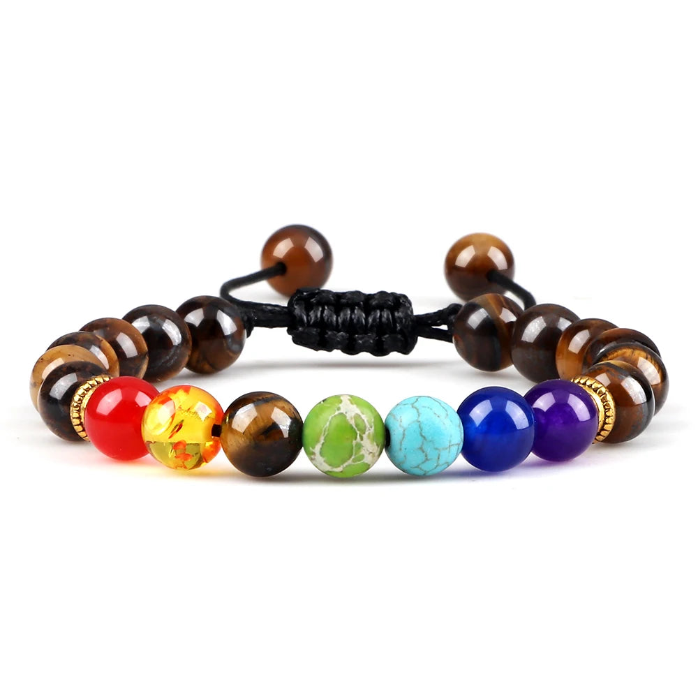 2 Stücke Naturstein 7 Chakra Heilung Perlen Einstellbare Geflochtene Armbänder Männer 8mm Lava Stretch-armband Frauen Reiki Buddha Schmuck