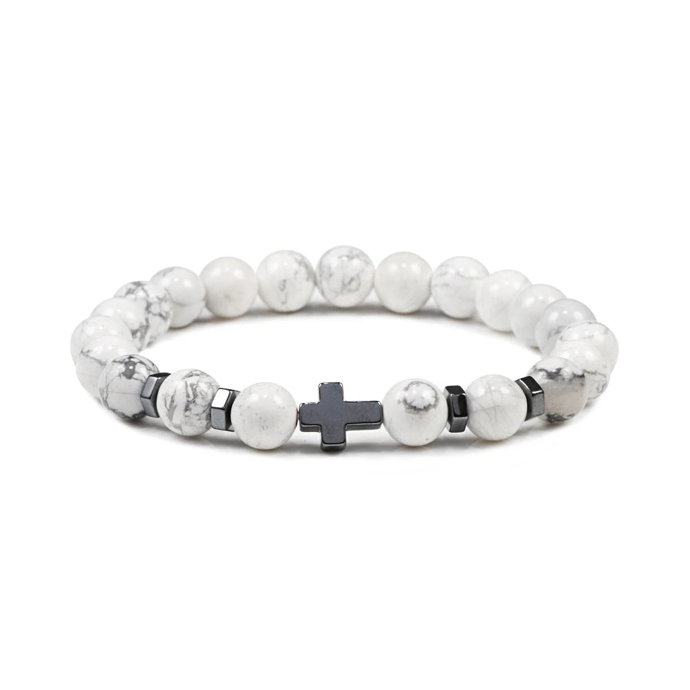 Dropshipping Heißer Männer Natürliche Lava Stein Perlen Armbänder Hämatit Kreuz Rosenkranz Meditation Gebet Jesus Armband Frauen Yoga Schmuck
