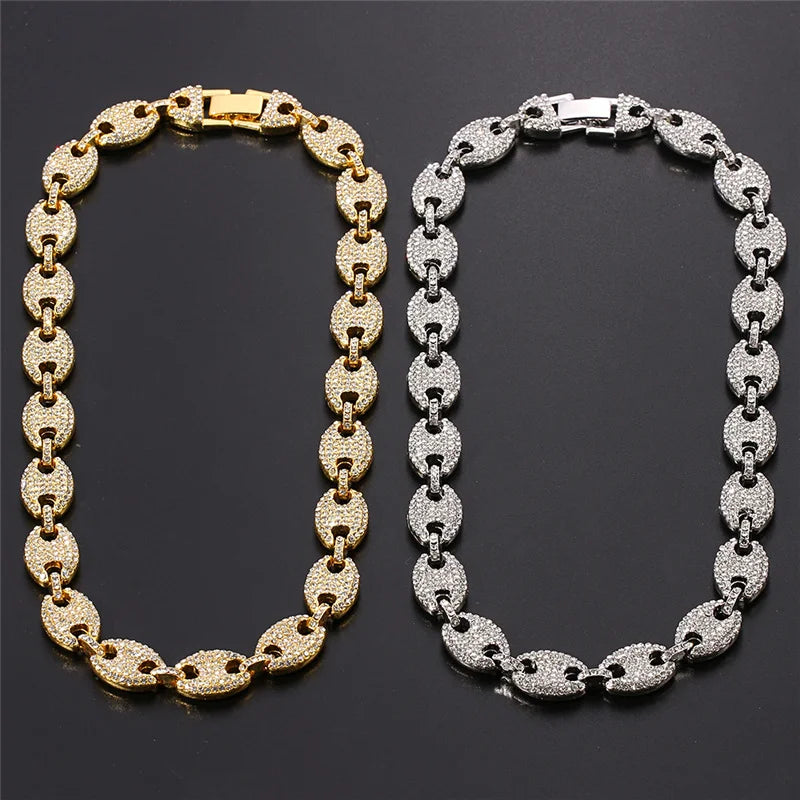 Iced Out Kaffeebohne Strasssteine Punk Miami Kubanische Halsband Halskette Armband Statement Hip Hop Große klobige dicke Kette Halskette