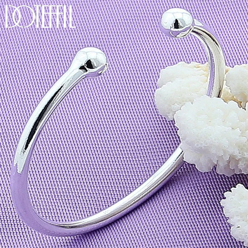 DOTEFFIL 925 Sterling Silber 4mm Glatte Solide Perlen Armband Manschettenknöpfe Armreifen Für Frauen Männer Hochzeit Verlobung Party schmuck