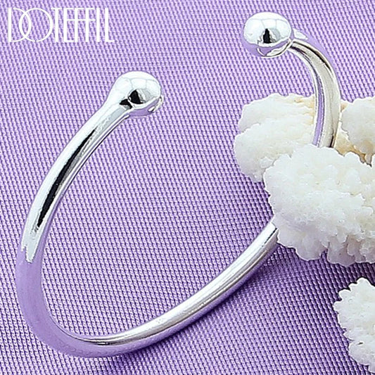 DOTEFFIL 925 Sterling Silber 4mm Glatte Solide Perlen Armband Manschettenknöpfe Armreifen Für Frauen Männer Hochzeit Verlobung Party schmuck