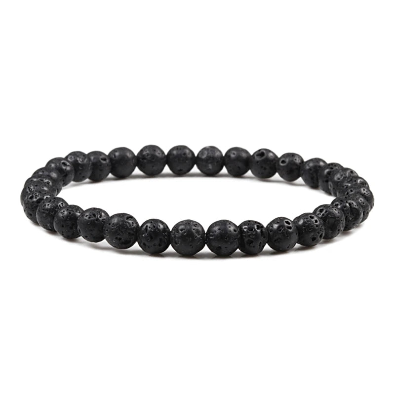 Natürliche Stein Elastische Armband 6mm Charme Männer Schwarz Lava Blau Perlen Strang Armbänder für Frauen Yoga Meditation Schmuck pulseira