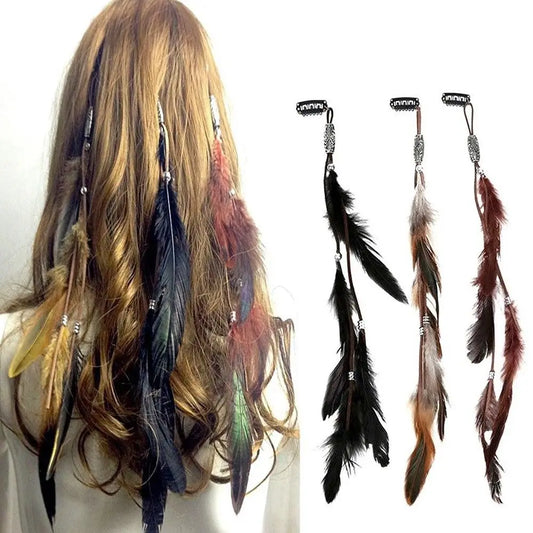 2024 neue Modische Boho Feder Stirnband Perücke Perlen Feder Kopfschmuck Handgemachte Haar Clip Mädchen Haar Zubehör Hohe Qualität