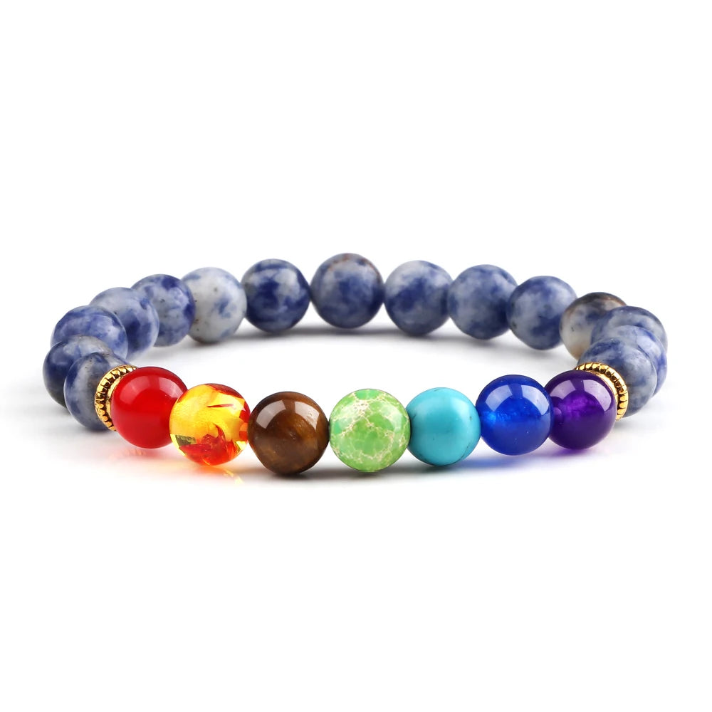 2 Stücke Naturstein 7 Chakra Heilung Perlen Einstellbare Geflochtene Armbänder Männer 8mm Lava Stretch-armband Frauen Reiki Buddha Schmuck