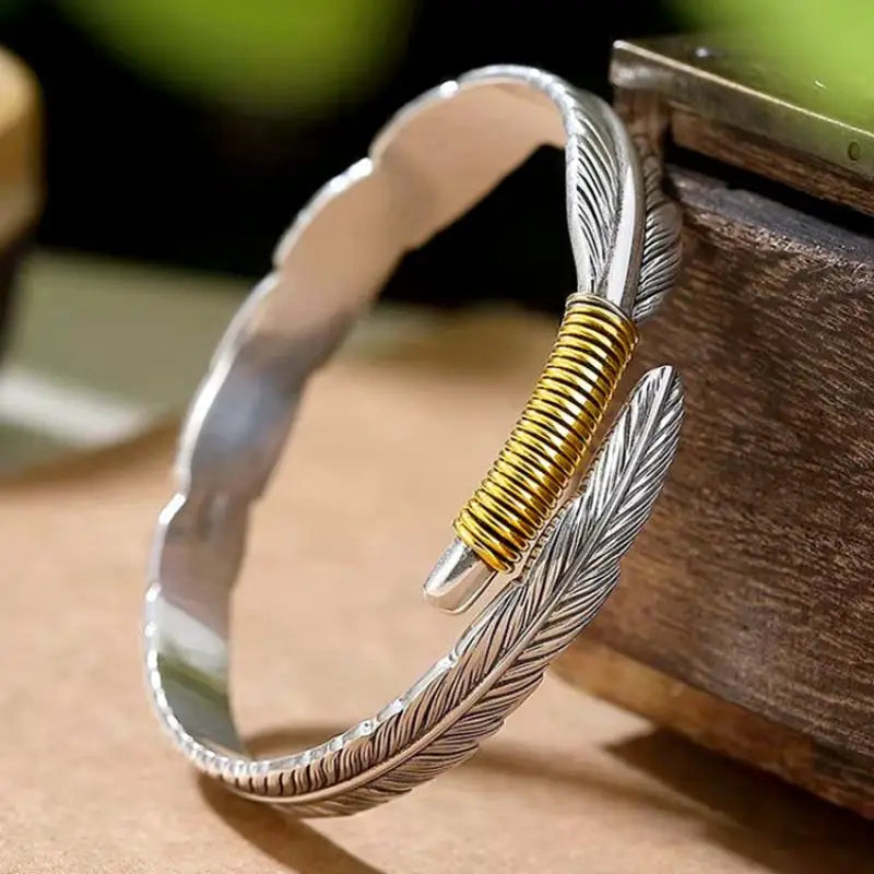 Silberfarbenes Feder-Manschettenarmband für Männer und Frauen, Vintage-verstellbares Armband, Armreif, Modeschmuck