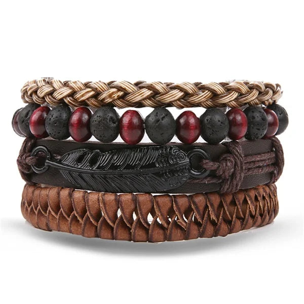 IFMIA Vintage Multi-Schicht Blatt Leder Armbänder für Männer Mode Handgemachte Holz Perlen Geflochtene Wrap Armband Schmuck Geschenk 2019 neue