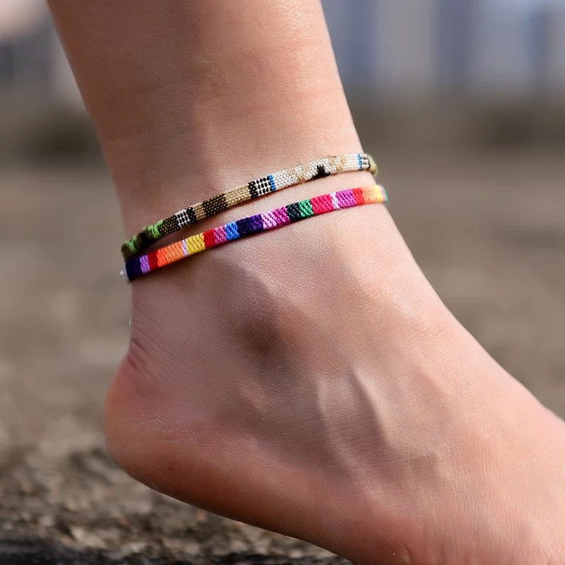 2 Teile/los Böhmische Fußkettchen für Männer und Frauen Handgemachte Seil Freundschaft Strand Barfuß Armband auf der Bein Kette Boho Fuß Schmuck
