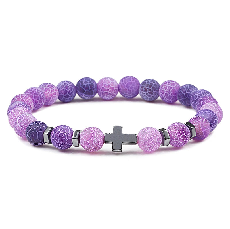 Gebet Männer Naturstein Holz Perlen Rosenkranz Hämatit Kreuz Armbänder Onyx Meditation Armband Frauen Yoga Schmuck Homme Pulsera