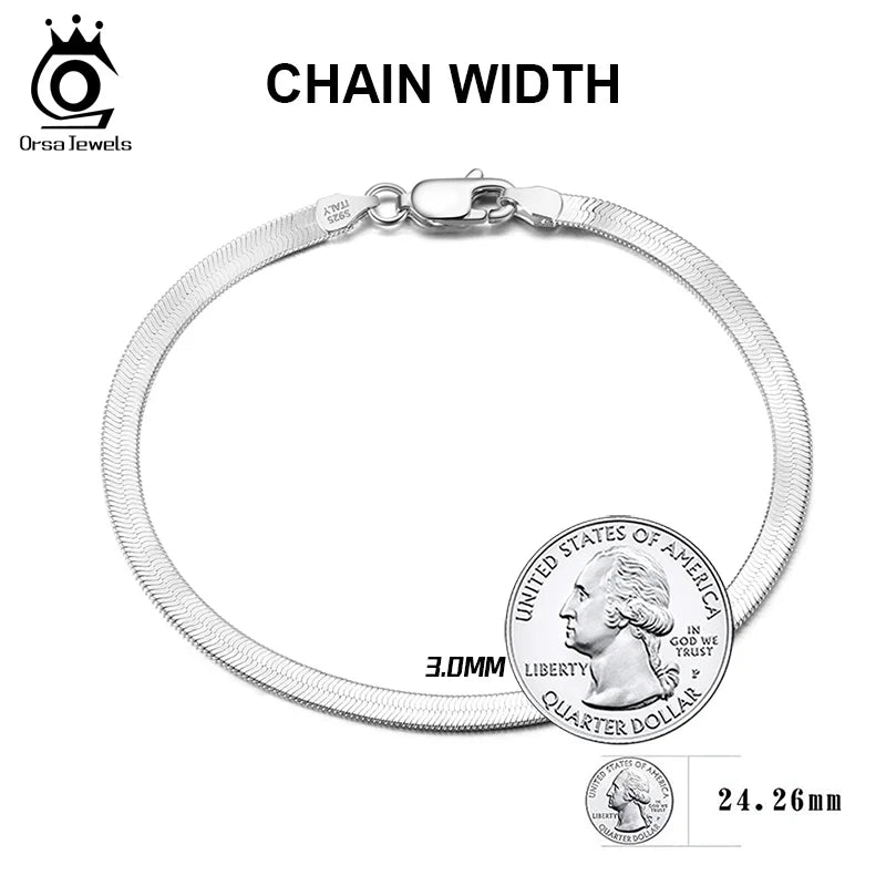 ORSA JEWELS Italienisches Armband aus massivem 925er-Sterlingsilber für Herren, flexibel, flach, Fischgrätenmuster, Damen-Kettenarmband, Schmuck SB107