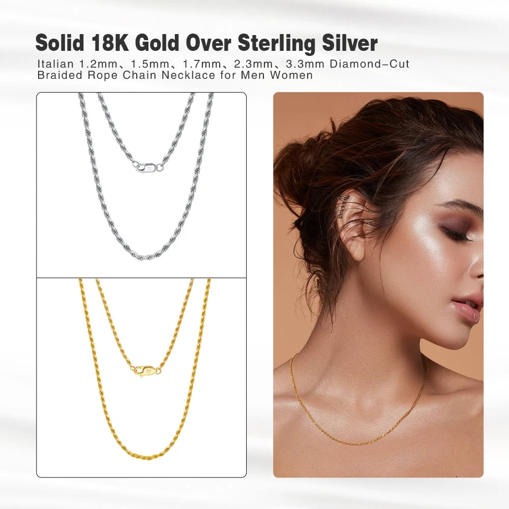 Rinntin Luxus-Halskette aus 925er-Sterlingsilber mit Diamantschliff für Herren und Damen, modischer italienischer Silber-Halskette, Schmuck SC29