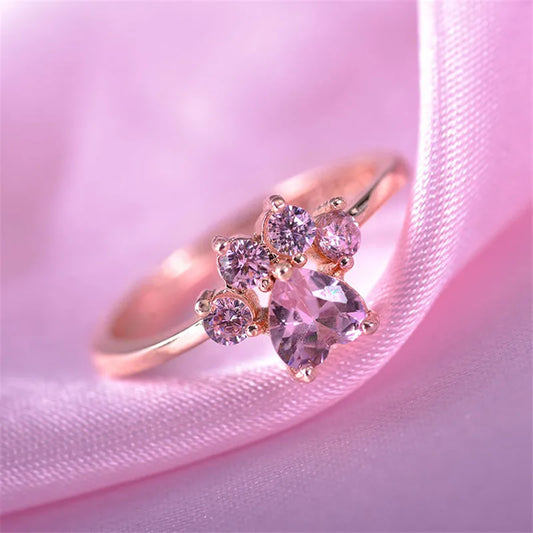 Nette Cartoon Katze Pfote Kristall Engagement Design Heißer Verkauf Ringe Für Frauen Rosa Zirkon Kubische Elegante Ringe Weibliche Hochzeit schmuck