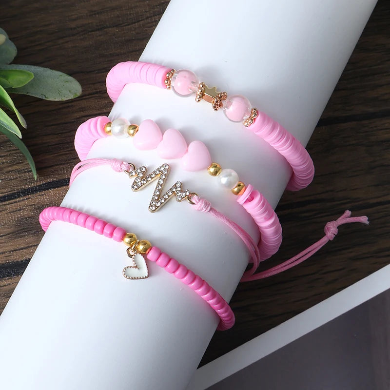 Hallo Mann 4 teile/satz rosa Serie niedlichen Krone Herz Blitz Armband Frau Geschenke beliebte Zubehör böhmischen handgemachten Set Großhandel