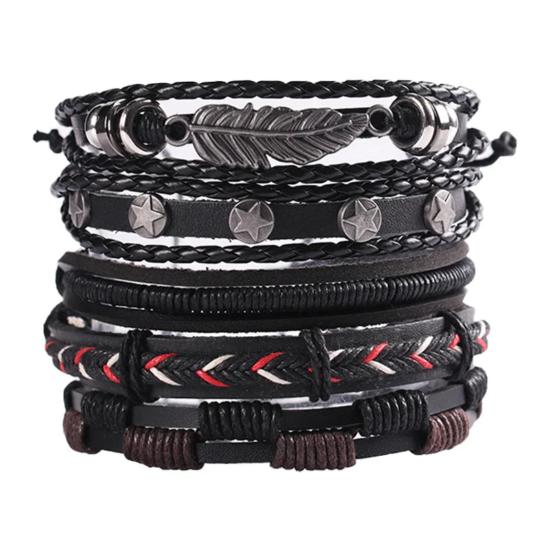 Mode Armband Viking Armband für Männer Hand Armbänder gewebt Schädel Hand Schmuck verstellbare Leder Set Viking Mann Armband