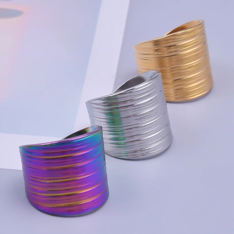 1/2/3 stücke mischen Farbe klobigen breiten Ring offene Edelstahl ringe für Frauen Männer Accessoires unregelmäßige Oberfläche kpop Modeschmuck