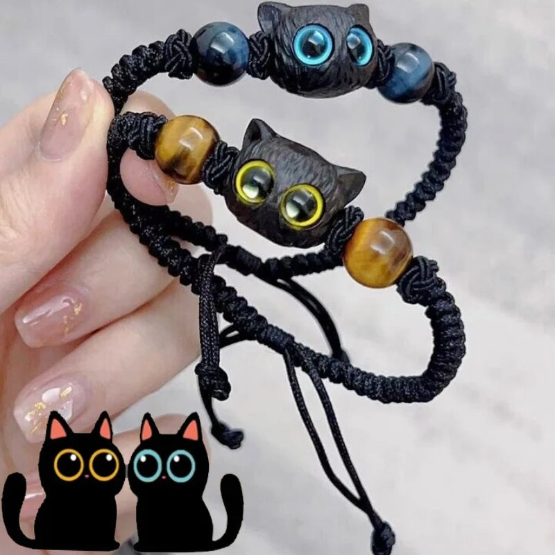 1/2 stücke Nette Natürliche Stein Schwarze Katze Armband Frauen Männer Mode Cartoon Tier Perlen Armbänder Handgemachte Mode Schmuck Geschenke