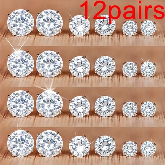12-teiliges Glas-Wasser-Diamant-Ohrring-Set mit acht Krallen, vielseitiges Blumen-Kunstkristall-Karten-Ohrring-Set, Ohrringe, Ohrring-Set