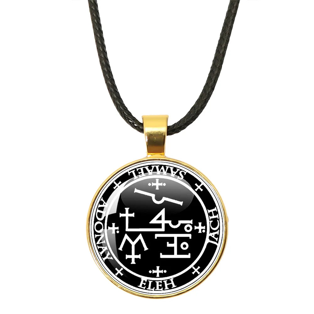 Siegel der sieben Erzengel Medaille Leder Seil Halskette Michael Raziel Uriel Gabriel Anhänger Rune Halskette Schutz Amulett Geschenke
