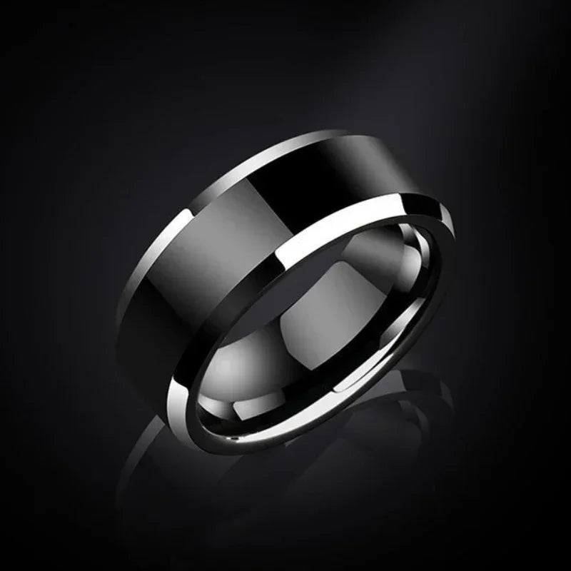 Einfache Edelstahlringe Titanstahl Punk Trendy Persönlichkeit Metall Abgeschrägter Rand Polierter Ring für Damen Herren Party