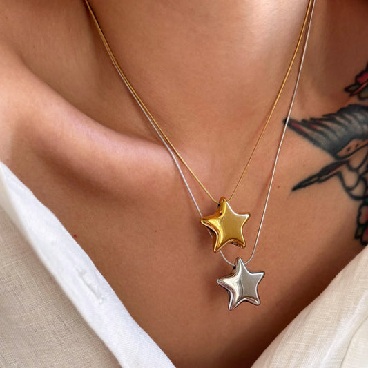 DASEIN Minimalistische fünfzackige Stern-Anhänger-Halskette für Männer und Frauen, 18 Karat vergoldet, anlaufgeschützt, Edelstahl, OOTD-Schmuck