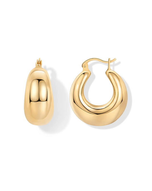 Shevalue Damen-Ohrringe, klassisch, 14 Karat vergoldet, Sterlingsilber, Pfosten, klobige Creolen, dicke, leichte, trendige, klobige Creolen