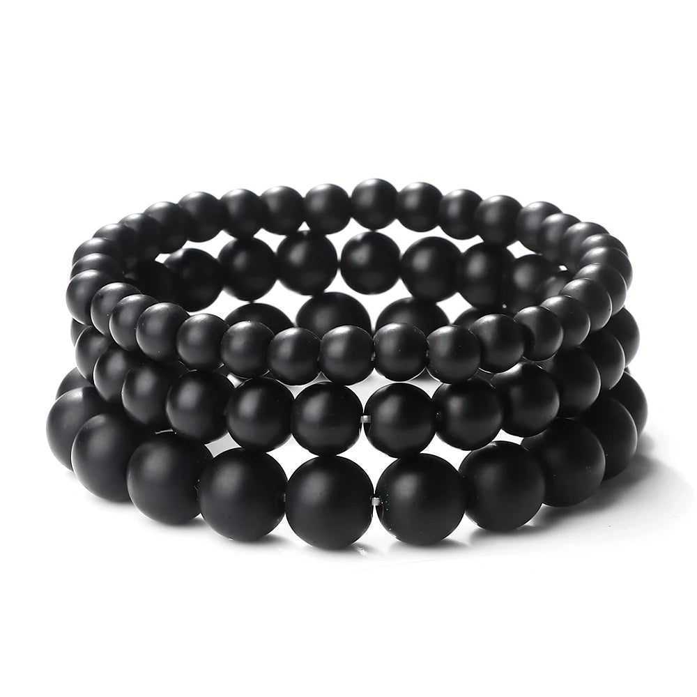 Männer Perlen Armbänder 6/8/10mm Natur schwarz matt Stein Stretch Armband für Frauen Männer Meditation Yoga Armreifen hand gefertigten Schmuck