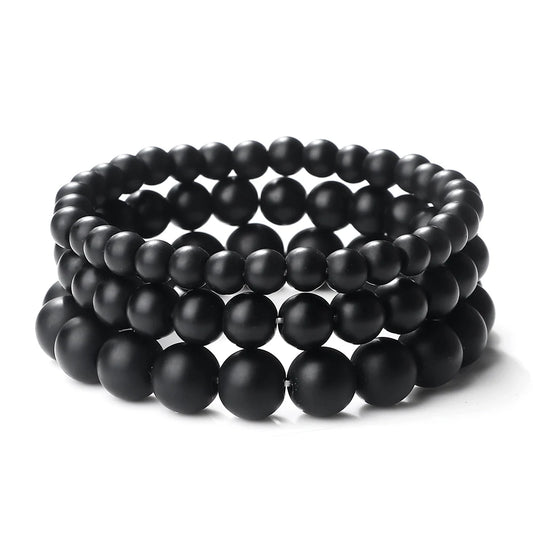 Männer Perlen Armbänder 6/8/10mm Natur schwarz matt Stein Stretch Armband für Frauen Männer Meditation Yoga Armreifen hand gefertigten Schmuck