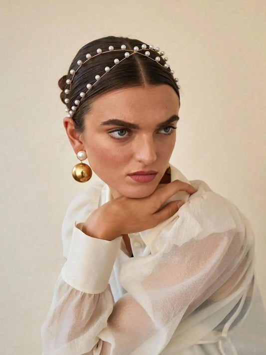 Damen Perlenkreuz Einfaches, elegantes, mehrschichtiges Legierungs-Stirnband Braut Hochzeit Stirnband Süßes Y2K-Party-Haar-Accessoire Senden Sie Freund