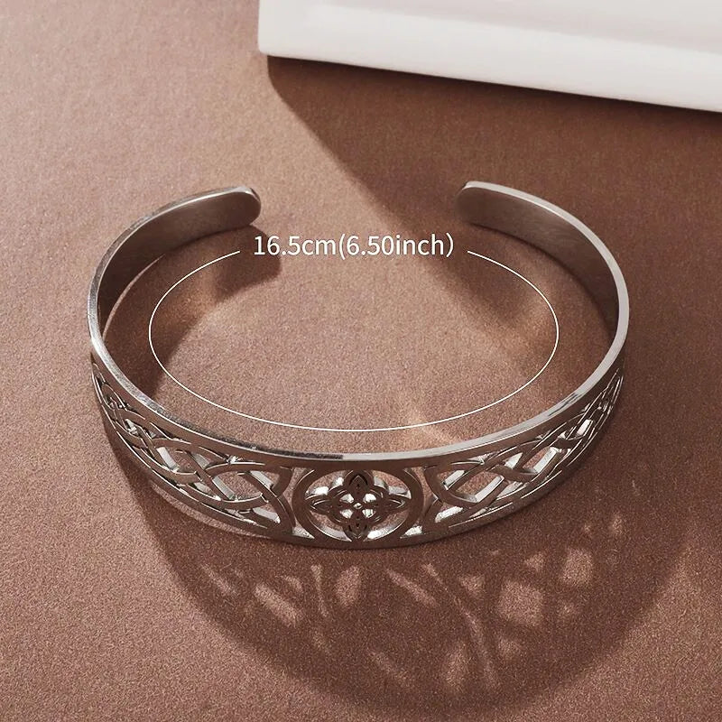 Hexenknoten-Manschettenarmband aus Edelstahl, heidnisches Hexerei-Symbol, magischer Knoten, viel Glück, Amulett, Armreifen, keltischer Knoten, Schmuck