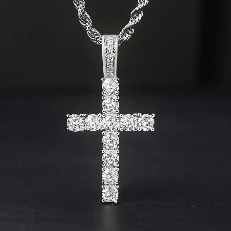 Huitan 60 cm lange Halskette mit gedrehter Kette für Damen/Herren, modische Luxus-Kubikzirkonia-Kreuz-Anhänger-Halskette, Geschenk, Liebesaccessoires