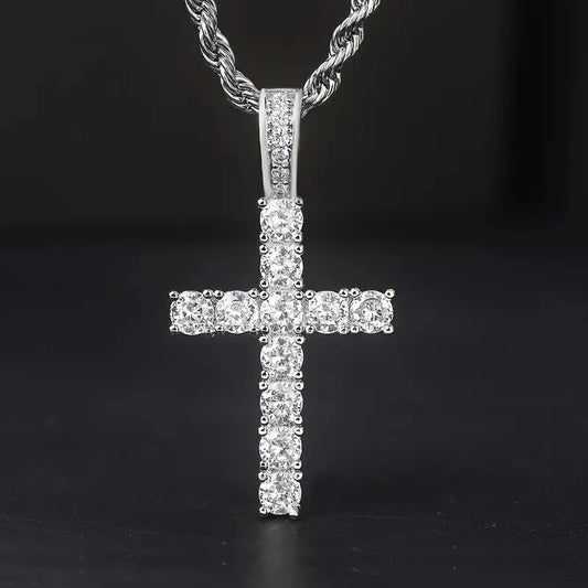 Huitan 60 cm lange Halskette mit gedrehter Kette für Damen/Herren, modische Luxus-Kubikzirkonia-Kreuz-Anhänger-Halskette, Geschenk, Liebesaccessoires
