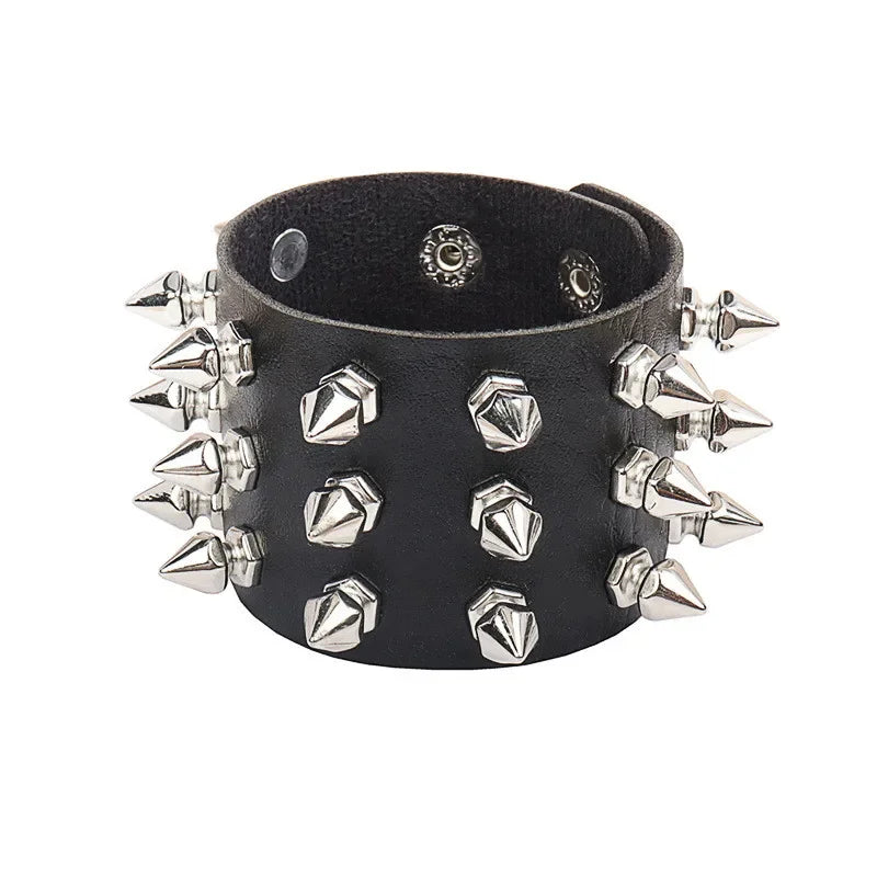 Punk-Lederarmband für 90er-Jahre-Männer und Frauen, Nieten-Manschettenarmband, verstellbares schwarzes Lederarmband, Metallbesatz, Schmuck, Geschenk