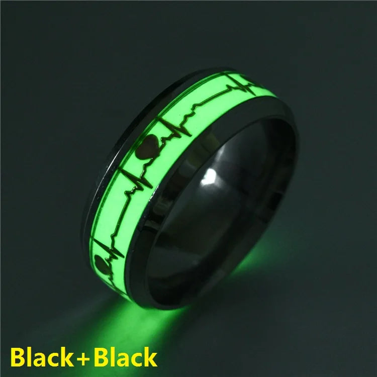 Leuchtende Edelstahl-Liebesherz-Paarringe, die im Dunkeln leuchten, fluoreszierende Anillos, Ehering, Fingerringe, Zubehör