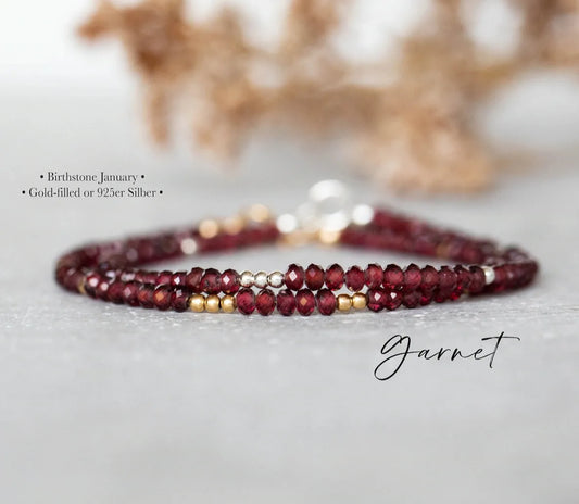 Echtes Granat-Armband, zartes Granat-Skinny-Stapelarmband