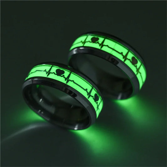 Leuchtender Edelstahl-Liebesherz-Paarring für Paare, EKG, leuchtet im Dunkeln, Herzschlag, fluoreszierende Ringe, Zubehör, Geschenke für Freunde