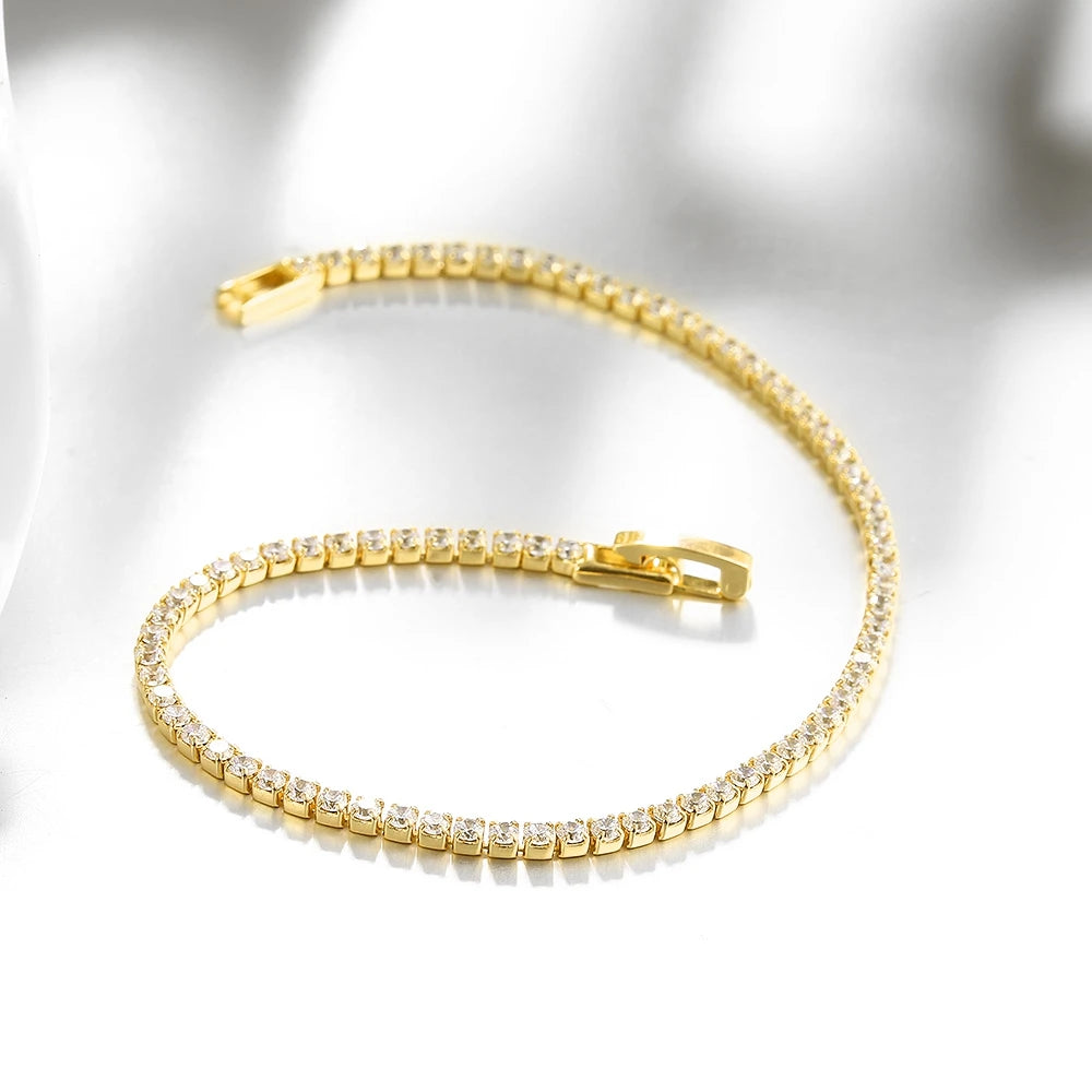 2 mm Moissanit-Tennisarmband für Damen und Herren, 925er Sterlingsilber vergoldet, 18 Karat Gold, Hip-Hop-Kette, runde Blasendiamant-Armbänder