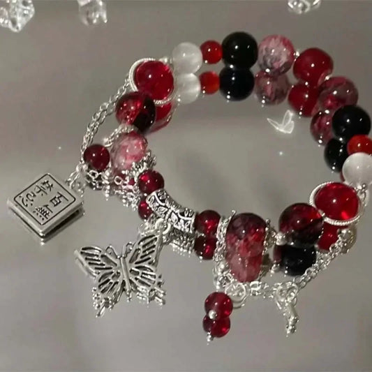 2024 neue Trendy Rote Perlen Kette Armband für Frauen Einfache Hohl Schmetterling Anhänger Armbänder Schmuck Geschenke Zubehör