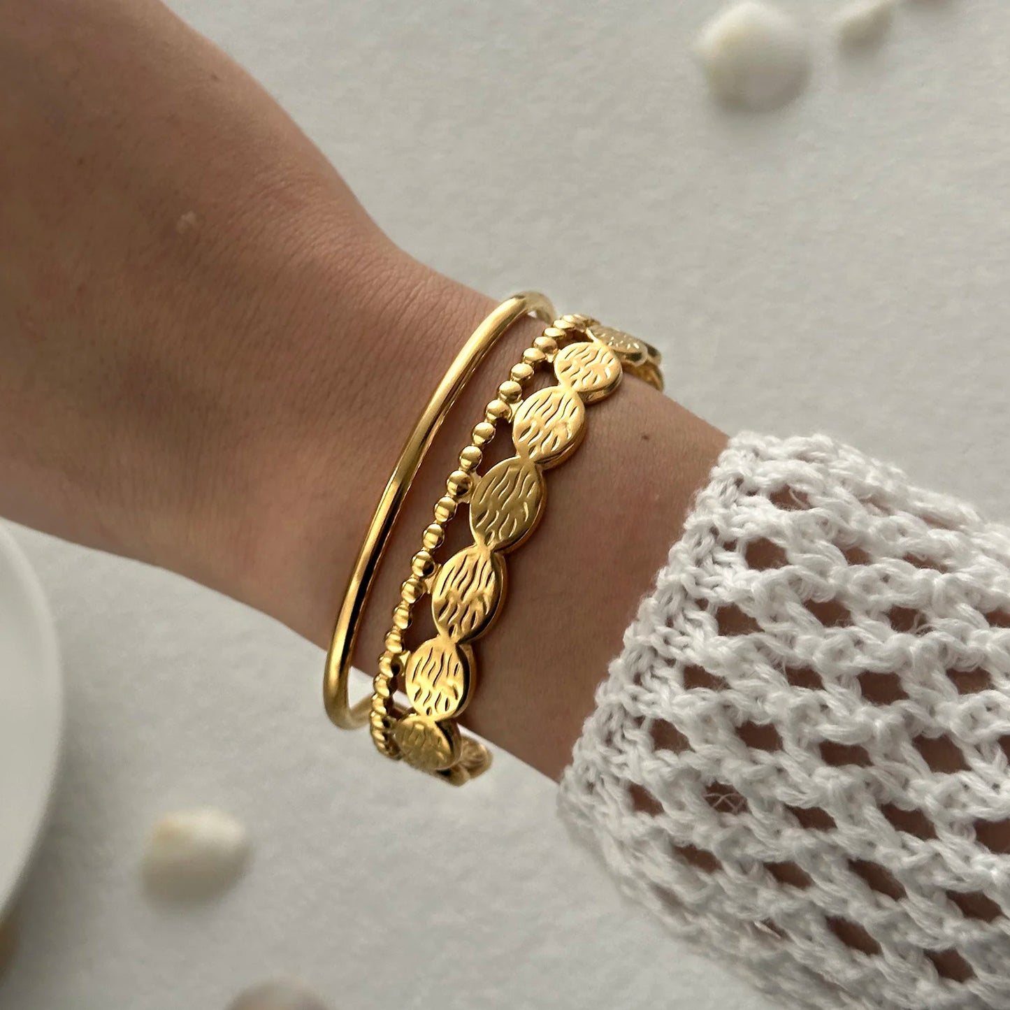 Vintage Übertrieben Breite Manschette Armreif für Frauen Gold Farbe Shell Seestern Blume Edelstahl Armband Strand Party Schmuck