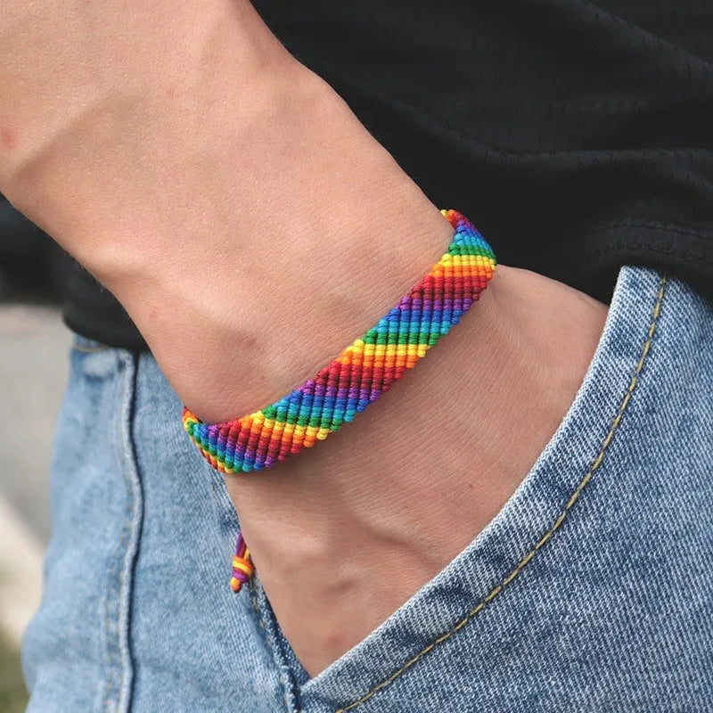 Mode LGBT Armband Männer Frauen Regenbogen Seil Armbänder Handarbeit Gewebte Saiten Ethnische Messing Schmuck Bestie Geschenk Einstellbar