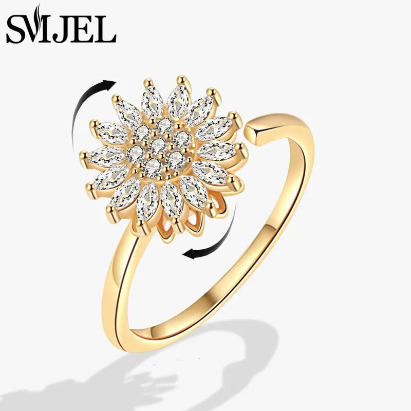Neue Sonnenblume Angst Ring Fidget Spinner Ringe für Frauen Nette Schmetterling Kolibri Charms Finger Ring Anti Stress Drehen Geschenke