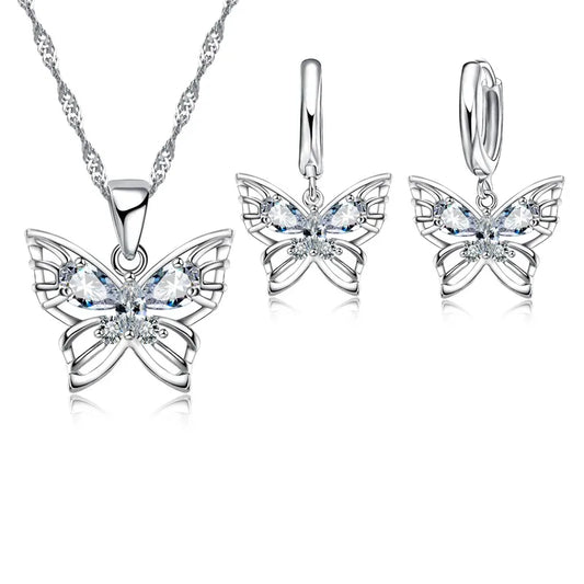 Neue Mode YAAMELI Schmuck Sets Glänzende Klare Österreichischen Kristall Intarsien Schmetterling Hochzeit Anhänger Halskette Ohrringe