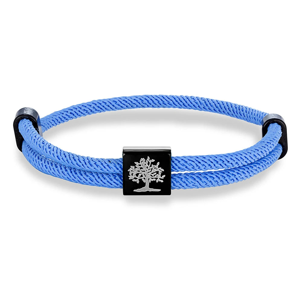 MKENDN Handgefertigtes marineblaues geflochtenes Seilarmband aus Edelstahl. Der Baum des Lebens, quadratische Armbänder für Männer und Frauen, Paarschmuck