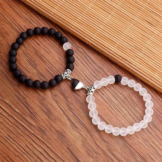 2 Teile/satz Perlen Paar Armbänder Naturstein Abstand Herz Magnet Armband Für Liebhaber Mode Liebhaber Schmuck Geschenk