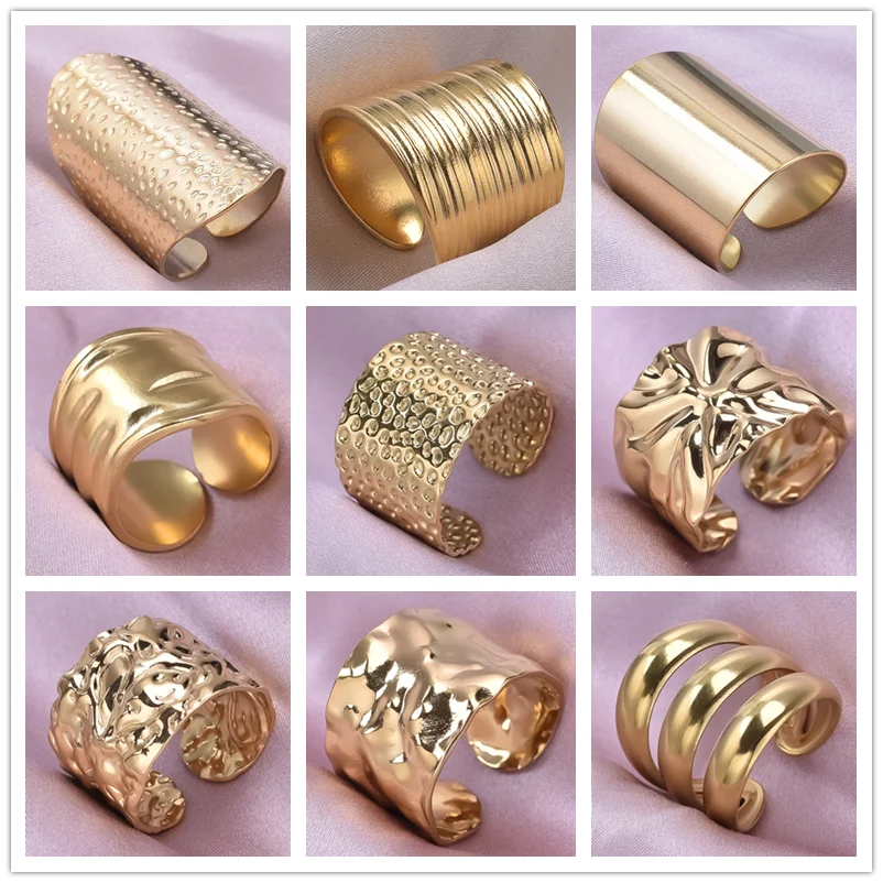 1/2/3 stücke mischen Farbe klobigen breiten Ring offene Edelstahl ringe für Frauen Männer Accessoires unregelmäßige Oberfläche kpop Modeschmuck