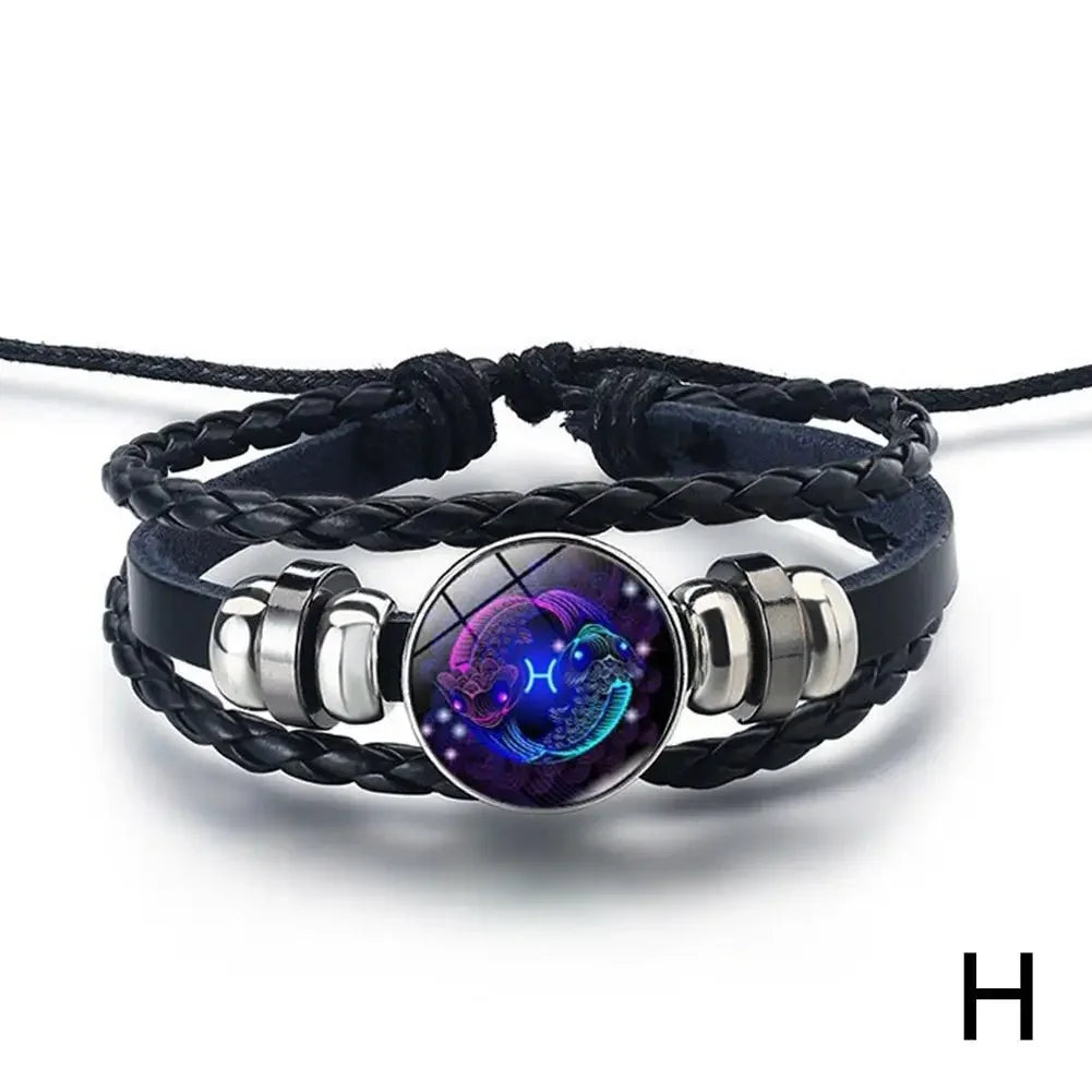 12 Sternbild Edelstein Leder Armband Männer Frauen Glas Armband Paar Leder mehr schicht ige Webart Geburtstags geschenk Armreif Edelstein