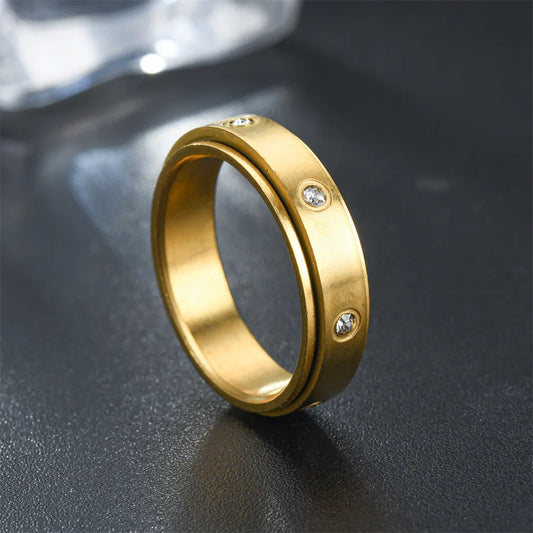 Kristall Angst Relief Spinning Ring Für Paare Edelstahl Frei Drehen Fidget Spinner Metall Ringe Anillo Antiestres